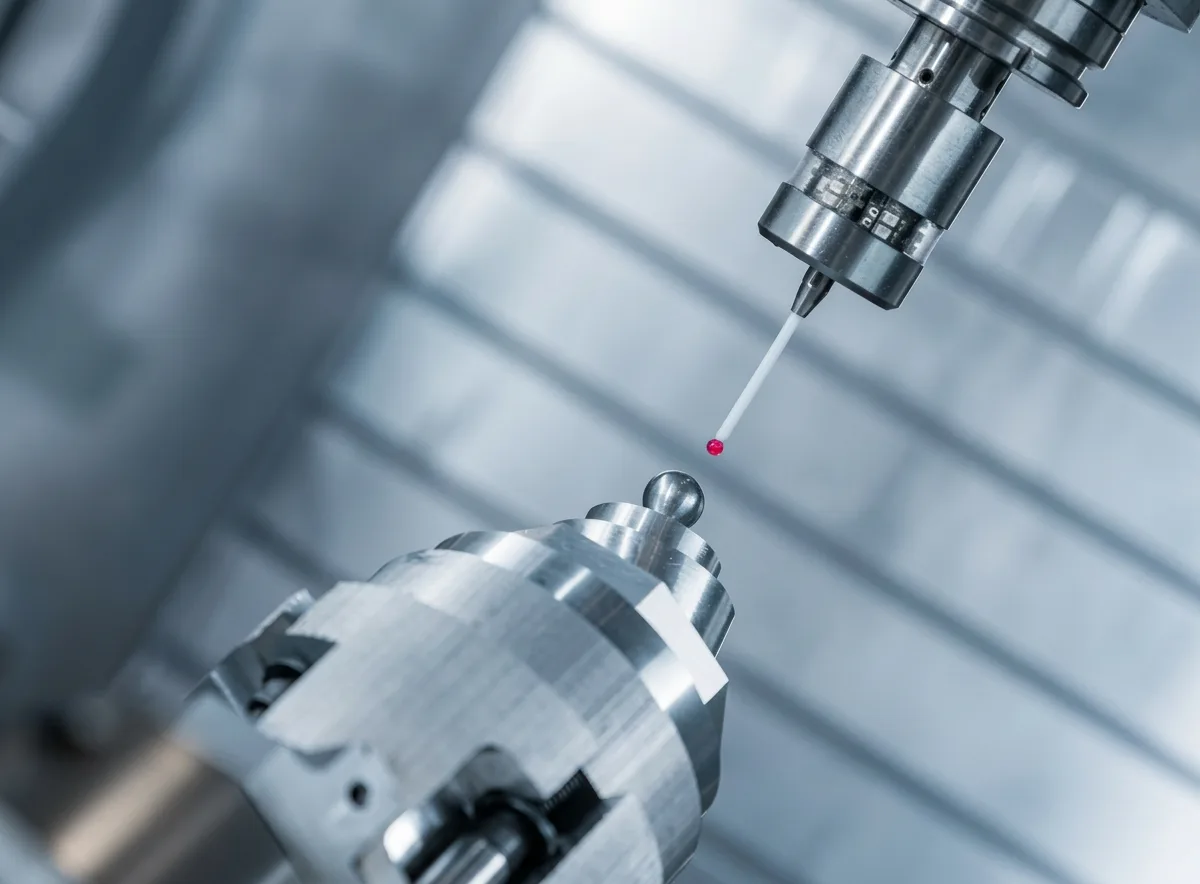 Coordinate measuring machine inspecting a machined part