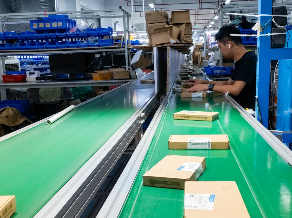 Packed products on the packing line